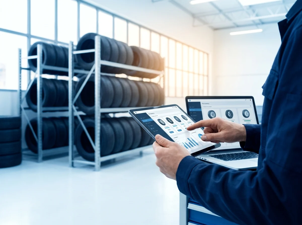 Einrichtung von EasyTire: Werkstatt-Mitarbeiter richtet das digitale Reifenlager am Tablet ein