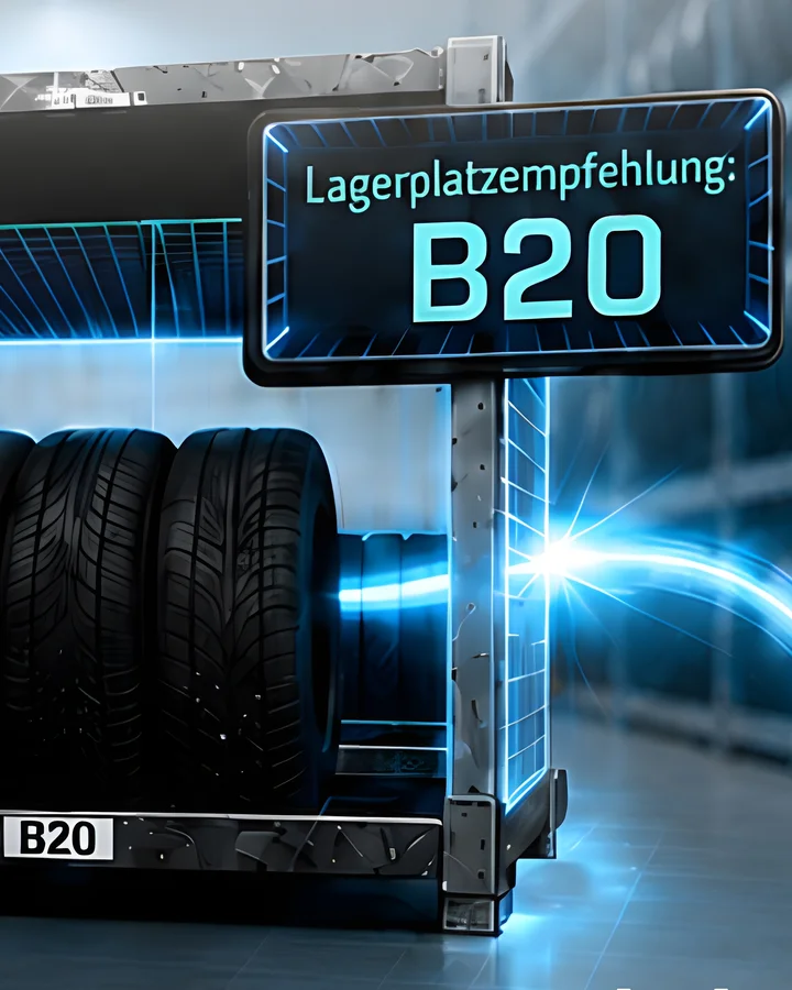Automatische Lagerplatz-Empfehlung: EasyTire weist dem Radsatz Platz B20 im Regal zu
