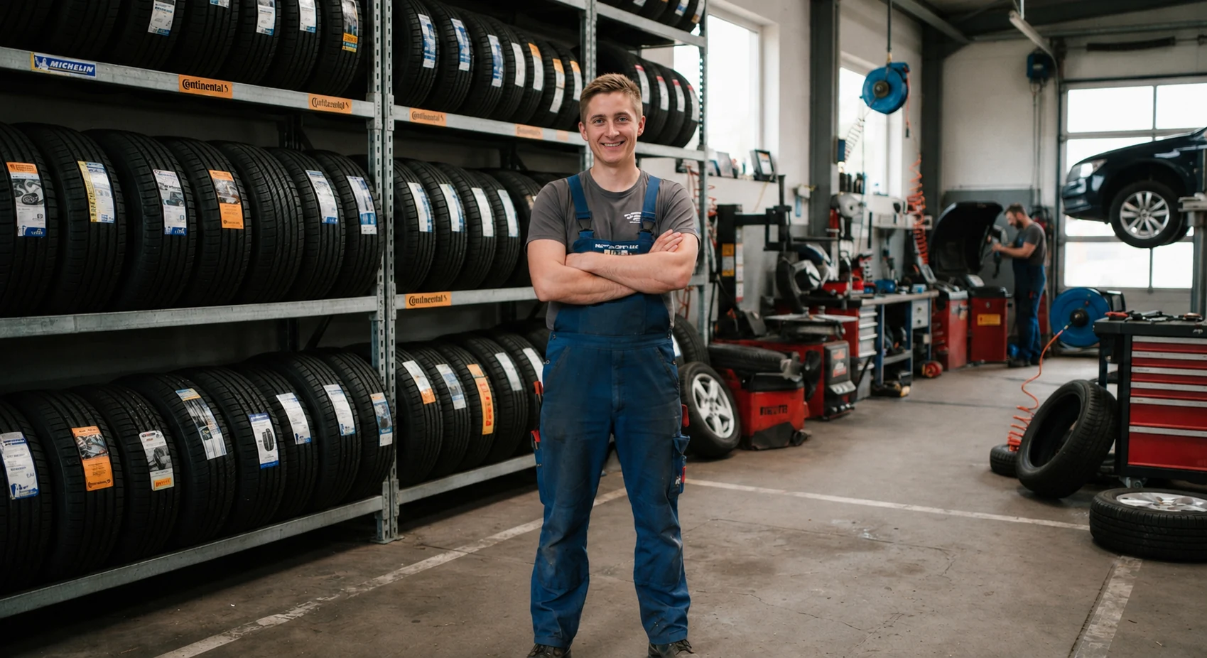 Simon Johan, Gründer und Entwickler von EasyTire, in seiner Reifenwerkstatt